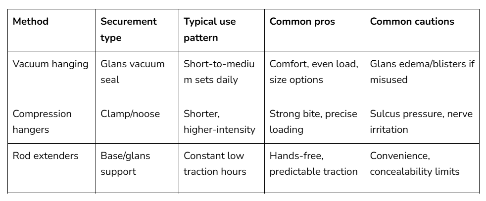 Vacuum hanging vs. compression vs. rod extenders